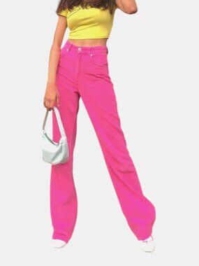 ZARA MID RISE LOOSE WIDE LEG PINK JEANS FULL LENGTH SIZE 8 NWOT